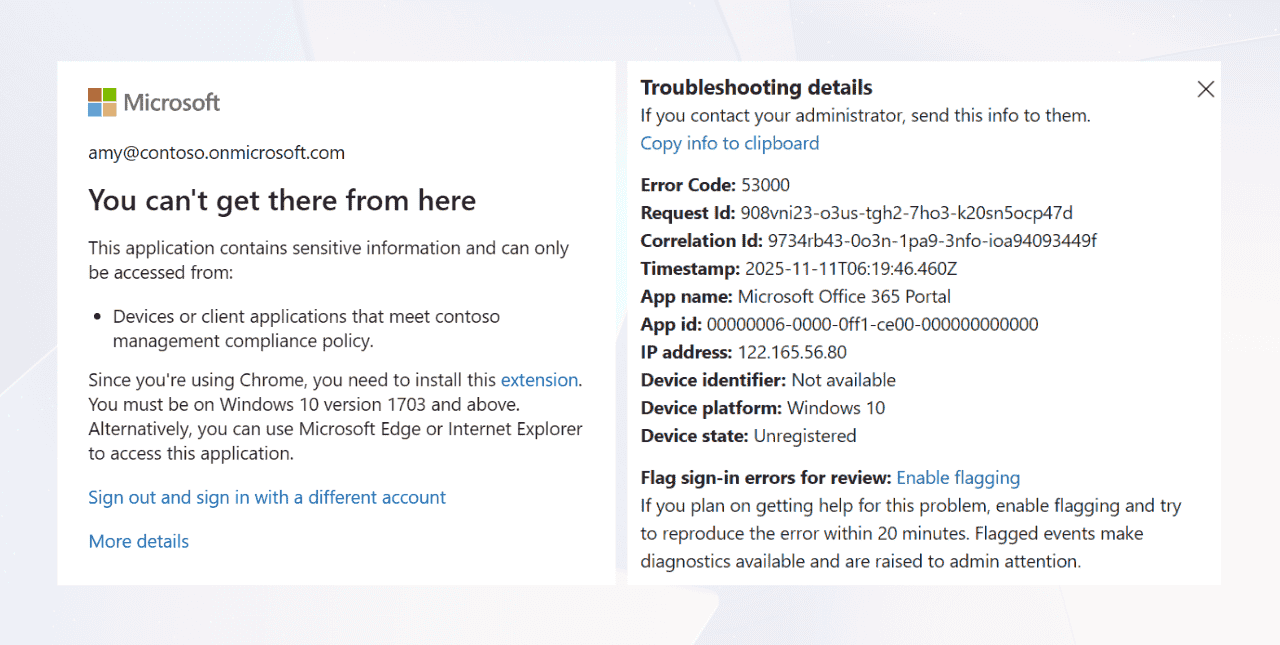 Fix Sign-in Error Code AADSTS53000